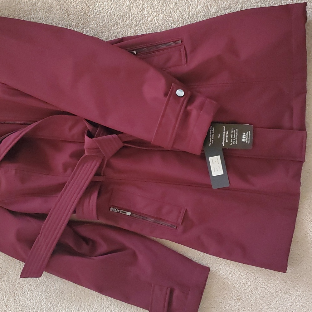 Women's Hooded Belted Trench Coat - Burgundy - Picture 5 of 8